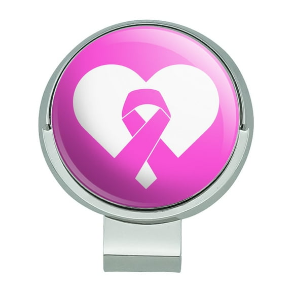 Breast Cancer Awareness Pink Ribbon in Heart Golf Hat Clip With Magnetic Ball Marker