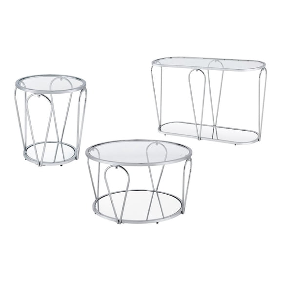 Gables Metal Coffee Table Set, 3 Pieces, Chrome and Clear
