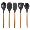 thumbnail image 1 of HUASHENG Silicone Cooking Utensils Set 5 Piece Black Kitchen Utensils Set With Wooden Handle For Cooking Silicone Kitchen Nonstick Tools Spatula Turner Slotted Spoons & Heat Res, 1 of 1