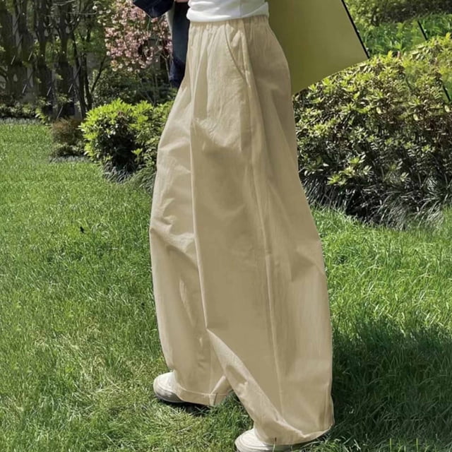 LSLJS Women's Spring and Solid Color Elastic Waist Cotton Linen Versatile Straight Tube Casual Wide Leg Pants Womens Work Pants