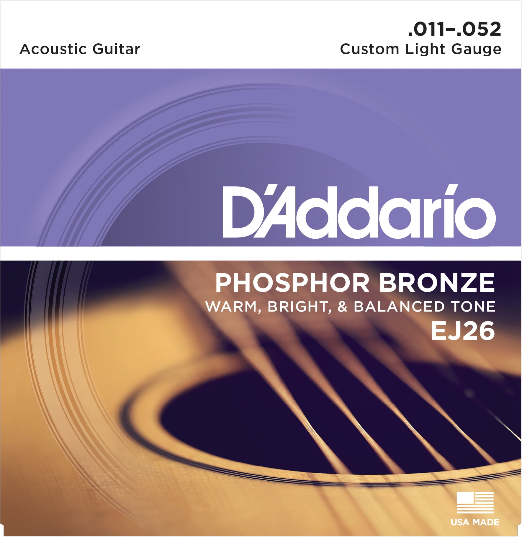 D'Addario EJ16-3D Phosphor Bronze Acoustic Guitar Strings, Light