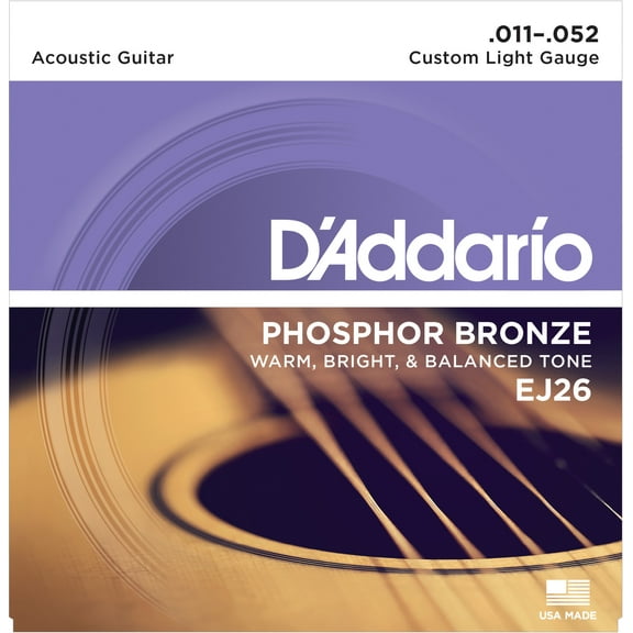 D'Addario EJ26 Phosphor Bronze Acoustic Guitar Strings, Custom Light, 11-52