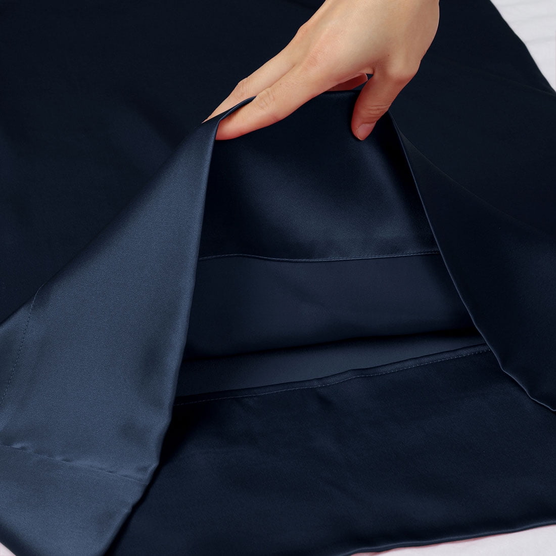 Unique Bargains 2-Pack 19 Momme 100% Silk Pillowcases Navy Blue Standard