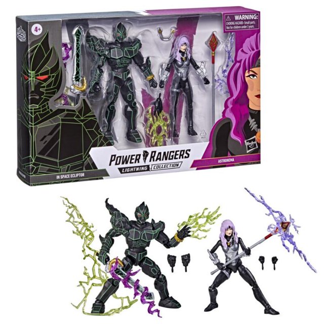 hasbro power rangers action figures model lightning collection in space ecliptor and astronema 2-pack collection hobby gifts toyabout 6 inches conjunto en caja y sueltas de 6 pulgadas, dos figuras PVC articuladas: In Space Ecliptor con detalles verdes tipo circuito y efectos translúcidos, Astronema con cabello lila, bastón y manos intercambiables; accesorios incluidos para exhibición y dioramas.