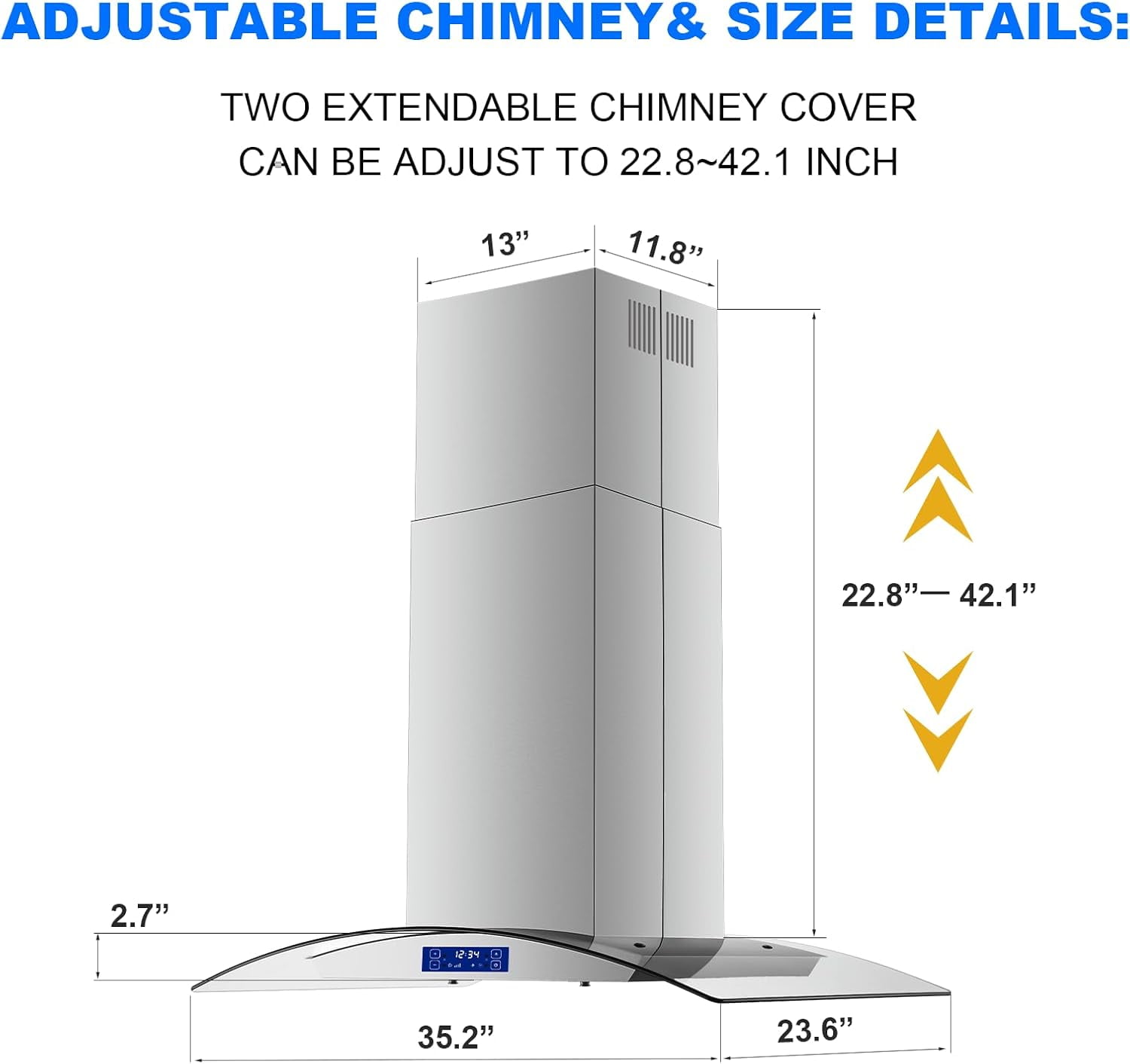 36 Inch Island Range Hood 900CFM Gesture & Touch Control Ceiling Mount Stainless Steel Ducted/Ductless Convertible, Ceiling Mount Vent Hood, Baffle Filter Exhaust Fan Extractor