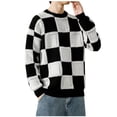 thumbnail image 2 of Miluxas Men's Patchwork Knit Sweater Plaid Round Neck Pullover Unisex Casual Warm Autumn Winter Knitwear Black, 2 of 3