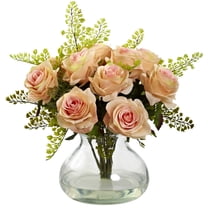 Nearly Natural Rose & Maiden Hair Artificial Arrangement with Vase, Peach