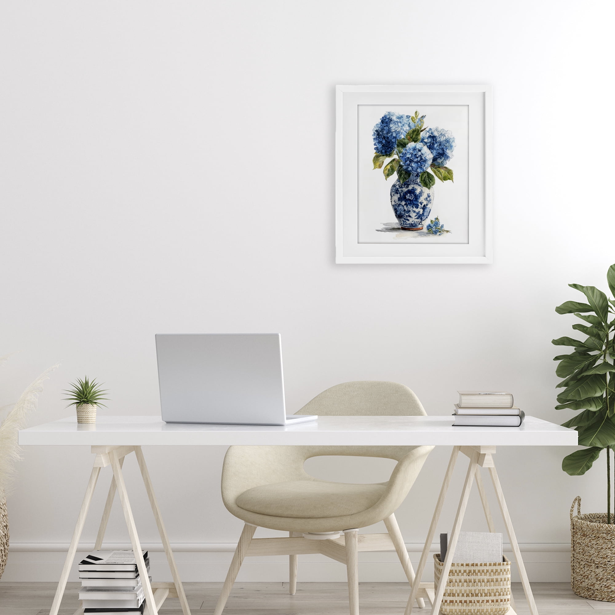 Stupell Industries Porcelain Vase with Hydrangea Bouquet White Framed Print Under Glass, design by Imagine It Images