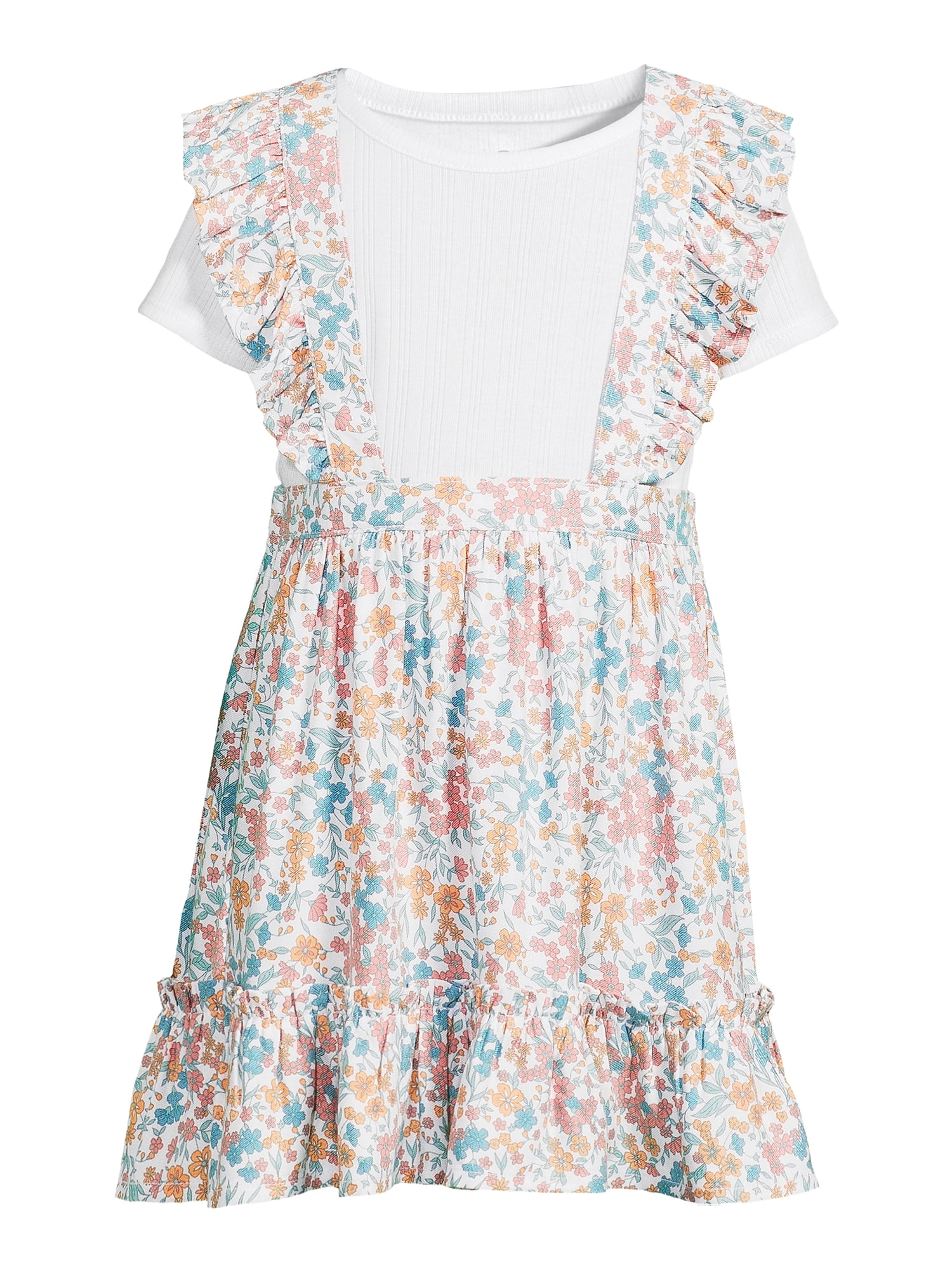 Wonder Nation Toddler Girls Pinafore Dress Set, Sizes 18M-5T