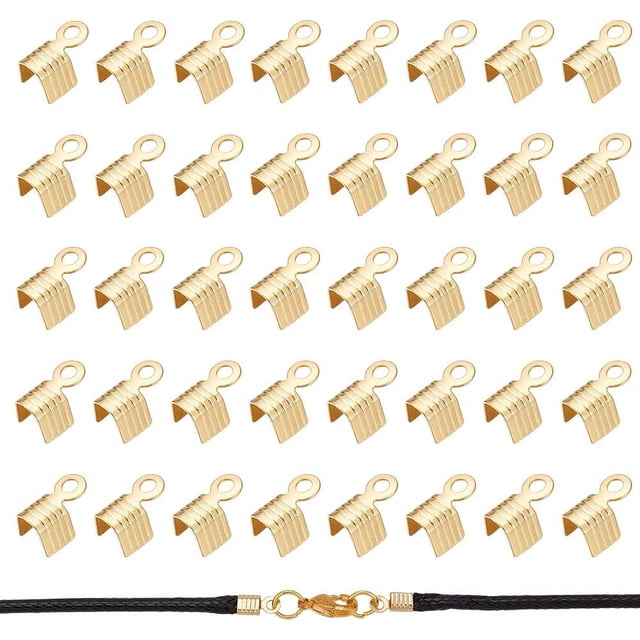 100Pcs 304 Stainless Steel Folding Over Crimp Cord Ends Terminators Crimp End Tips Cord Pinch Crimp Ends Metal Ends Tips Jewelry Connector for Bracelet Jewelry Making