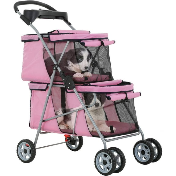 BestPet Dog Stroller Cat Stroller Pet Carriers Bag Jogger for Small Medium Dogs Cats Travel Camping 4 Wheels Lightweight Waterproof Folding, Pink