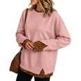 thumbnail image 4 of Garbnen Faux Layered Crew Neck Sweatshirt for Women Leopard Print Side Slit Hem Long Sleeve Oversized Sweatshirts for Women Y2k Fall Streetwear Tops for Women Pink, 4 of 4