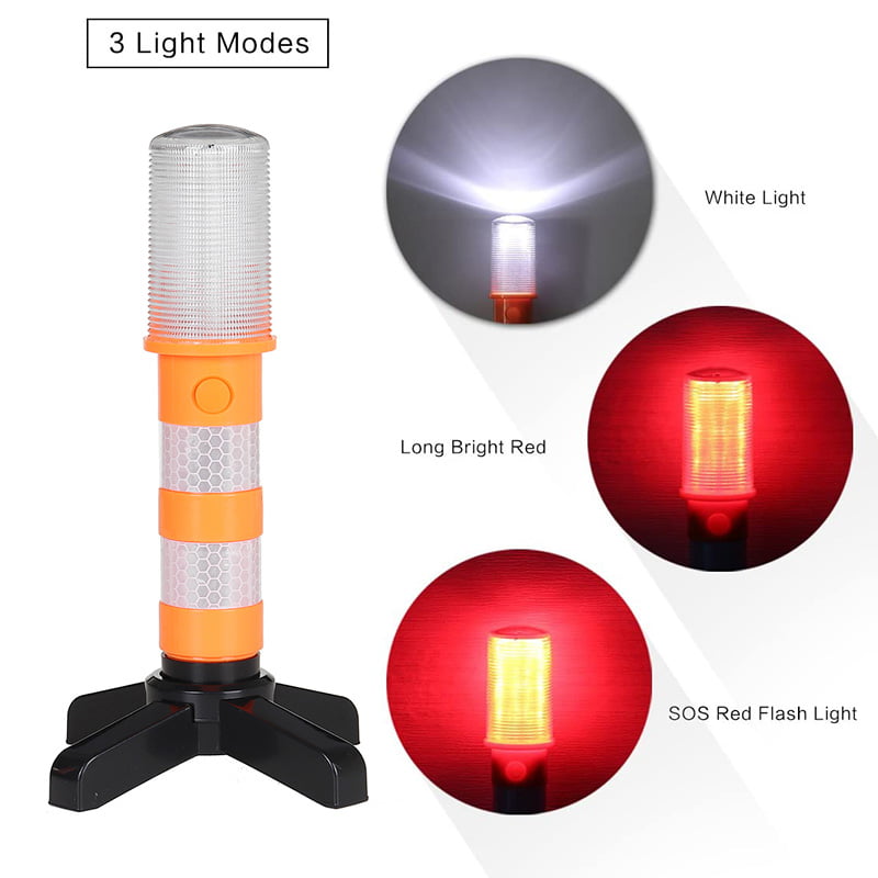 1 Pair Red LED Emergency Roadside Flashing Flares Safety Strobe Light Road Warning Beacon Detachable Stand Battery Not Included 