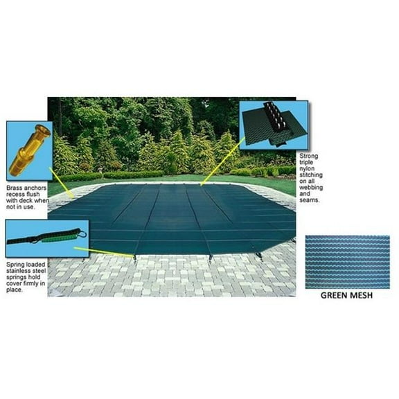 Green 12-Year Mesh Safety Cover For 16' x 32' Rect Pool With Center End Step