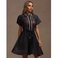 thumbnail image 4 of Vestido Tsukko Sofisticado de manga corta con panel transparente negro, 4 of 6
