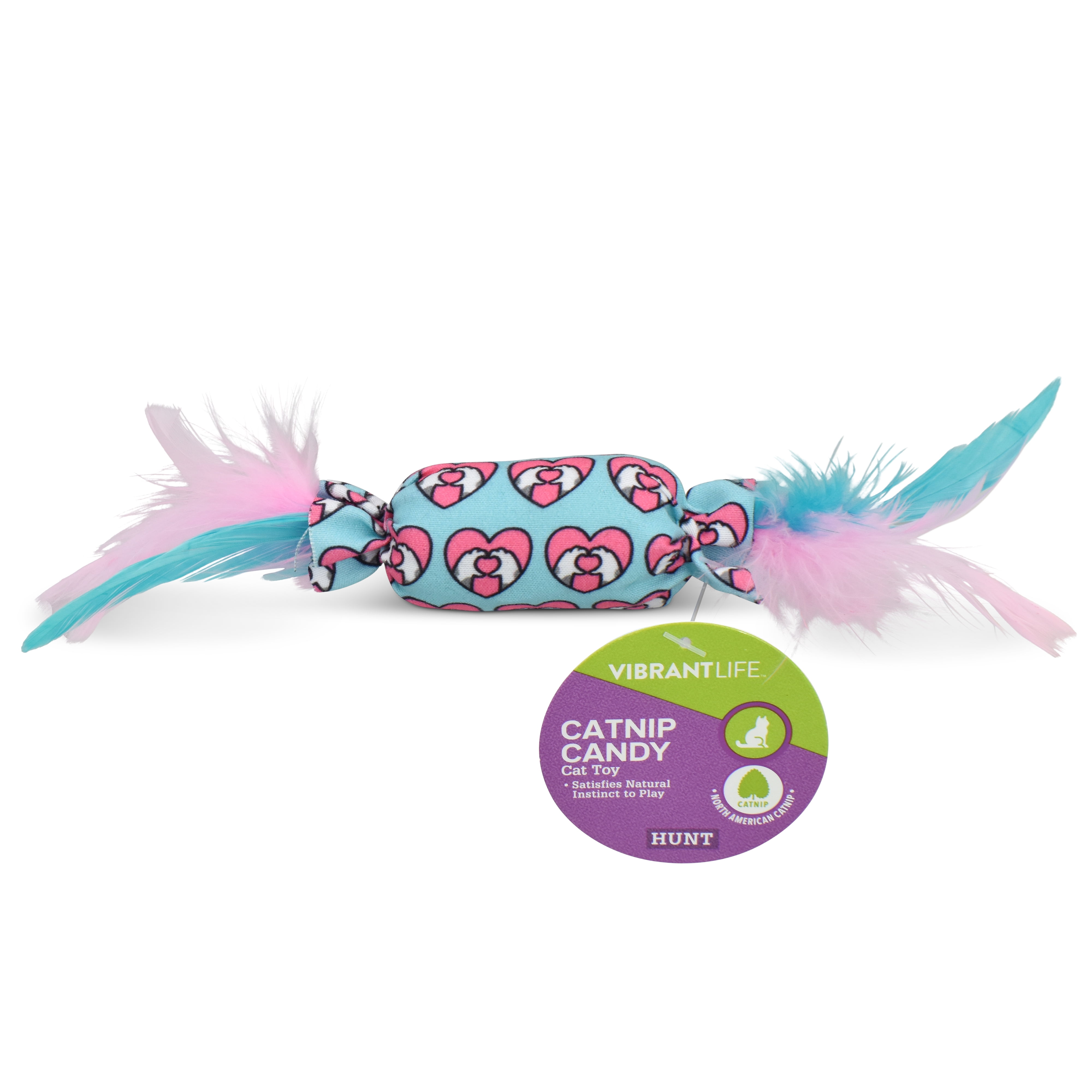 Vibrant Life Catnip Candy Cat Toy with Feathers and Bell, Assorted Colors