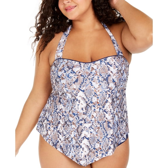 Becca by Rebecca Virtue PYTHON Plus Size Animal Kingdom Tankini Swim Top, US 3X