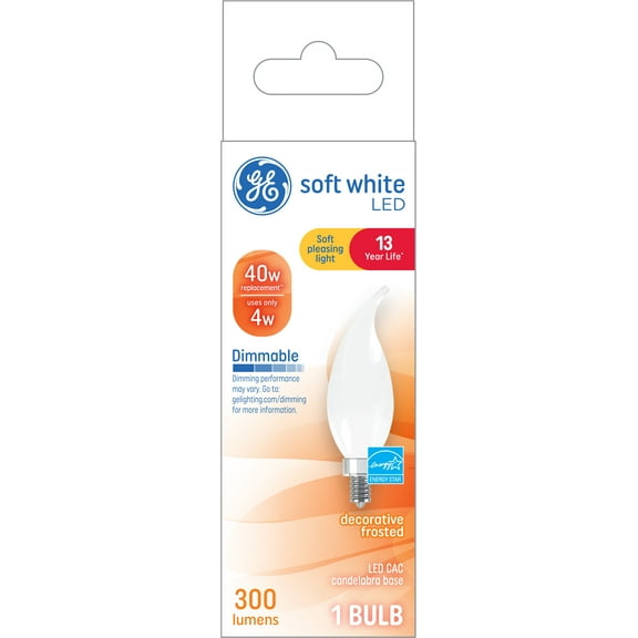 GE Soft White LED Decorative Light Bulbs, 40 watts Eqv, Candelabra Base, 13yr