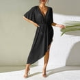 thumbnail image 2 of Huowey Women Swimwear Irregular Hem Beach Cover Up Dress Sheer Batwing Sleeve Waist Tie Maxi Dress Summer Beachwear Honeymoon Cruise Trendy Wear, 2 of 4