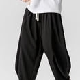 thumbnail image 4 of Xdegoge Men'S Linen Pants Baggy Wide Leg Casual Loose Fit Yoga Lounge Harem Trousers with Elastic Waist Drawstring Summer Beach Vacation Bottoms, 4 of 9