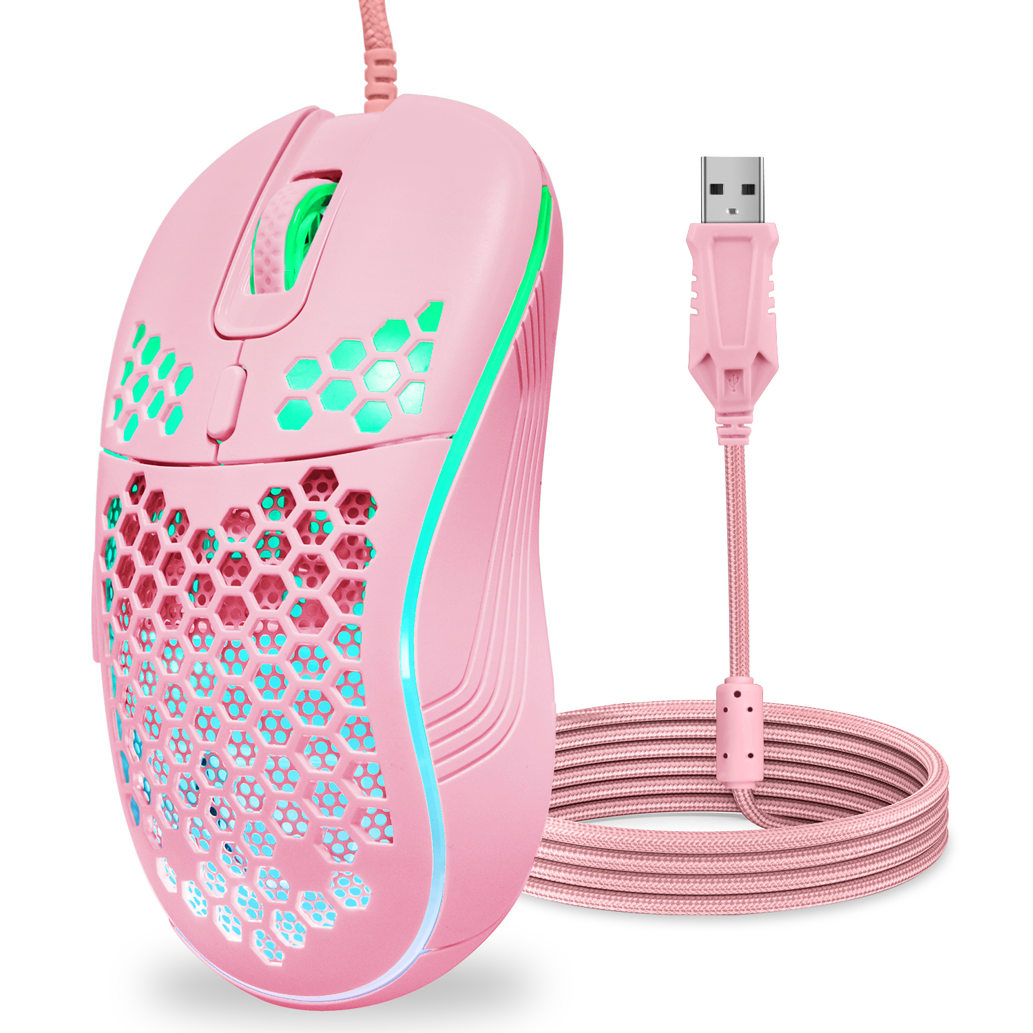 Gaming Mouse Wired,AILKIN Wired Mouse for Laptop and Computer USB Corded Wired Mouse with RGB Light 4 Adjustable DPI Up to 7200 6 Buttons USB Gaming Mice Wired Computer Mouse for Laptop/PC/Mac,Pink