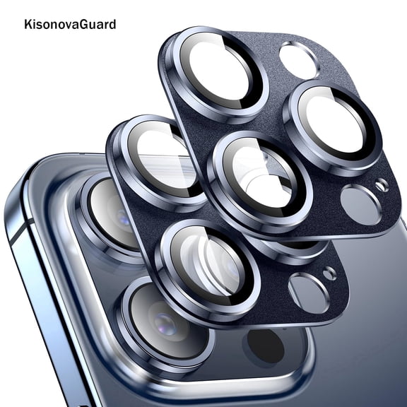 Camera Lens Protector Compatible with iPhone 15 Pro Max/iPhone 15 Pro, 9H Tempered Glass Screen Protector, Metal Protective Lens Cover for iPhone 15 Pro Max/iPhone 15 Pro - Deep Blue