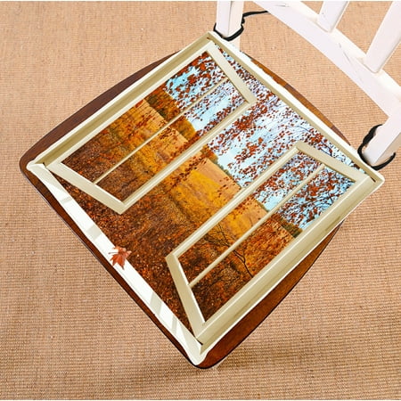 Bow Window Seat Cushions PHFZK Scenery Chair Pad, Open Window overlook the Autumn Forest Seat Cushion Chair Cushion Floor Cushion Two Sides Size 16x16 inches ()