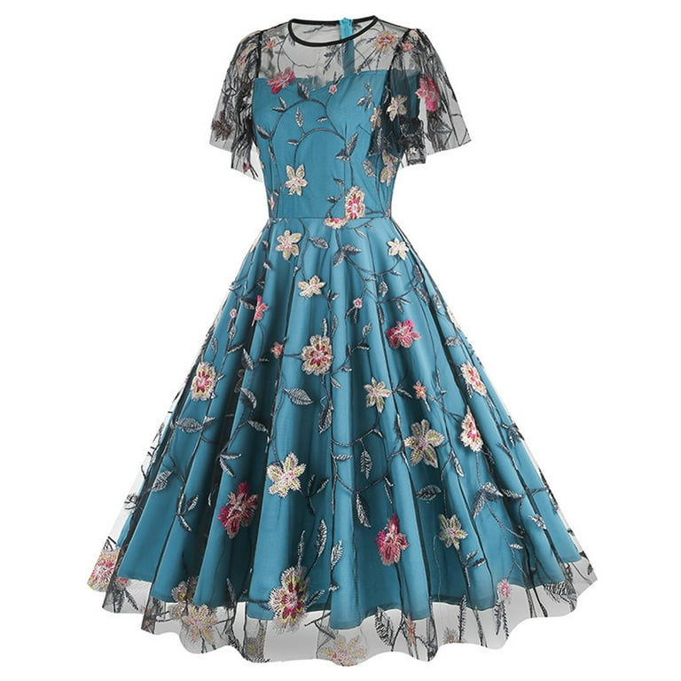 Elegant Floral Embroidered Cocktail Dress for Women Mesh