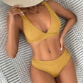 thumbnail image 5 of WREESH Womens Two Piece Swimsuit High Cut Bikini Fashion Solid Swimwear Bikini Split Swimsuit Set Beach Bathing Suit Yellow, 5 of 6