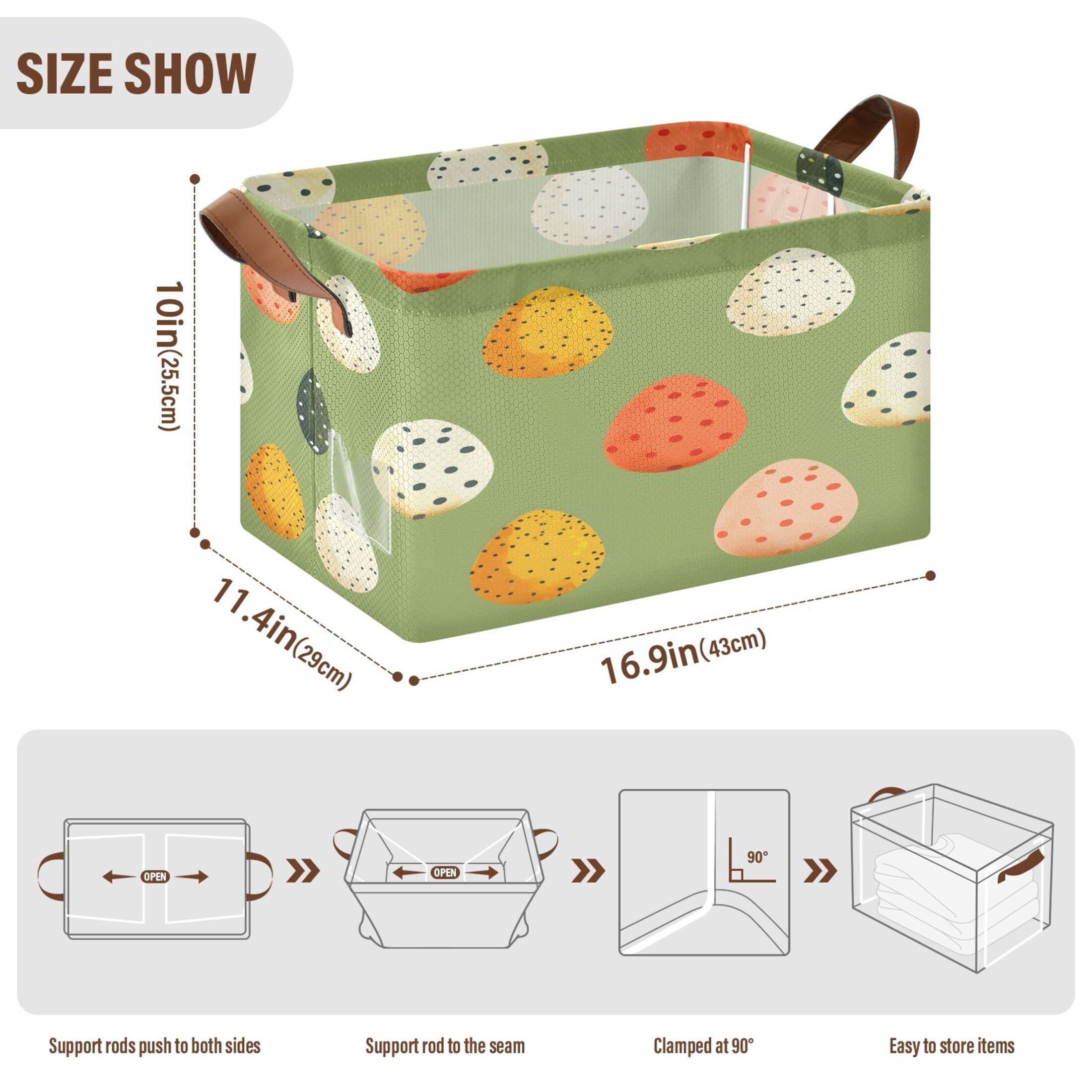 Ryvnso Easter Eggs Polka Dots Storage Bins Large Basket Foldable Cube Toys Organizer with Handles 2 PCs