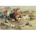 thumbnail image 2 of Russell, Charles Marion 24x17 Gold Ornate Wood Framed with Double Matting Museum Art Print Titled - Buffalo Hunt, 2 of 4