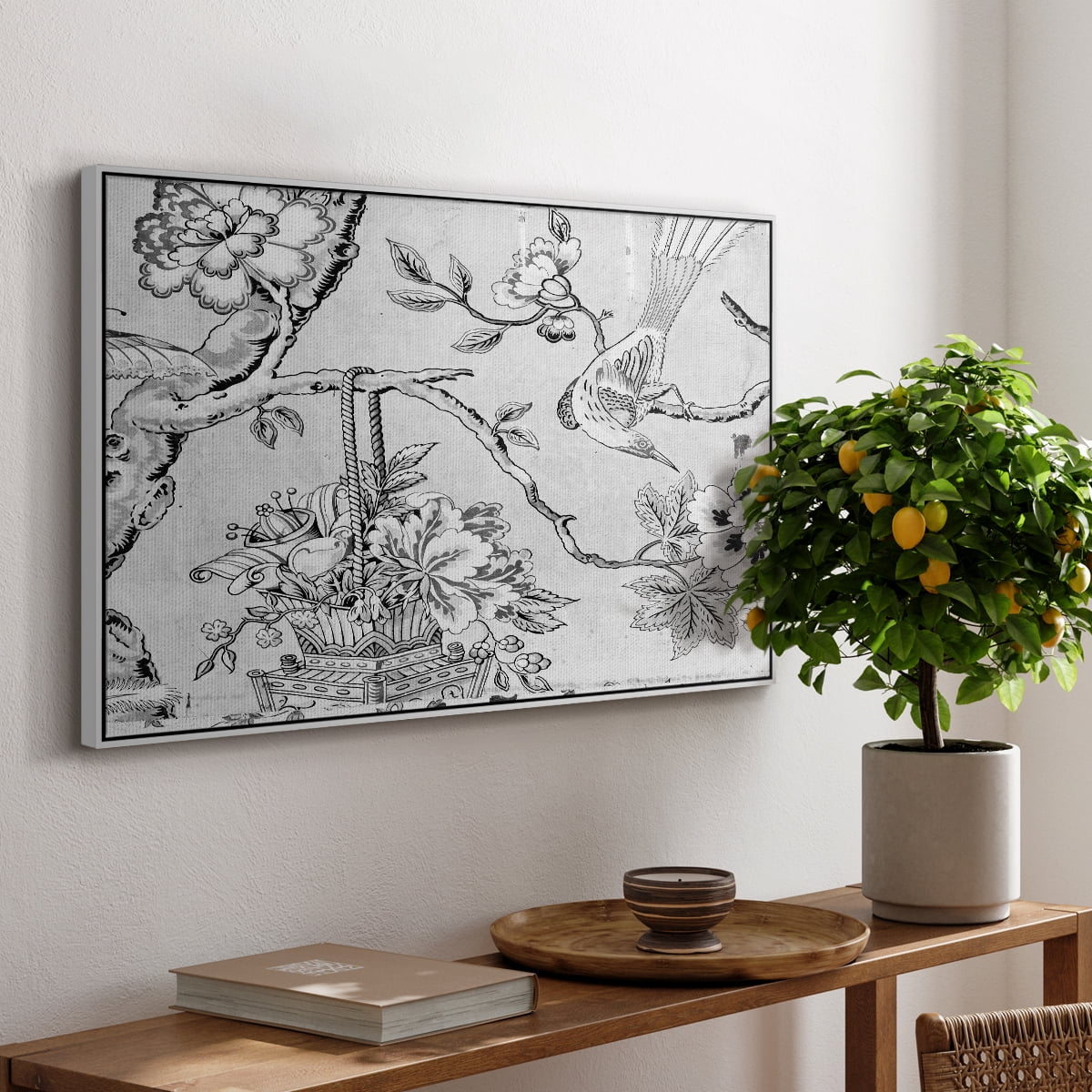 Vintage Abstract Print-XIX Framed in White Wood Gallery Wrapped Canvas 27 in. x 41 in.
