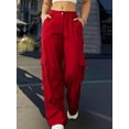 thumbnail image 4 of Women's Solid Color Straight Loose Casual Pocket Cargo Pants, 4 of 4
