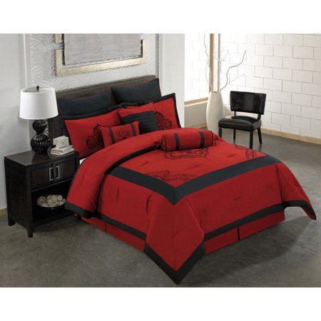 9 Piece Lavina Burgundy And Black Comforter Set Walmart Com