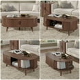 thumbnail image 5 of Oval Coffee Table, 42.5" Drum Coffee Table with Sliding Tambour Door, Fluted Accent Center Table with Storage, Mid Century Modern Coffee Table for Living Room, Center Table Walnut, 5 of 7