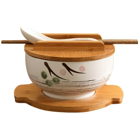 

1000Ml Ceramic Noodle Bowl Spoon Bowl Mat with Cover Noodle Bowl Korean Soup Bowl Rice Bowl Cutlery Set White