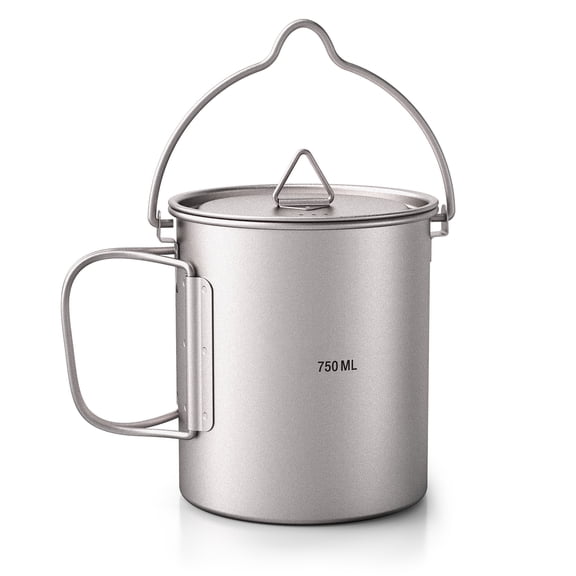 Spork  750ml Titanium Pot Portable Titanium Water Mug Cup With Lid And Foldable Handle Outdoor Camping Cooking Picnic