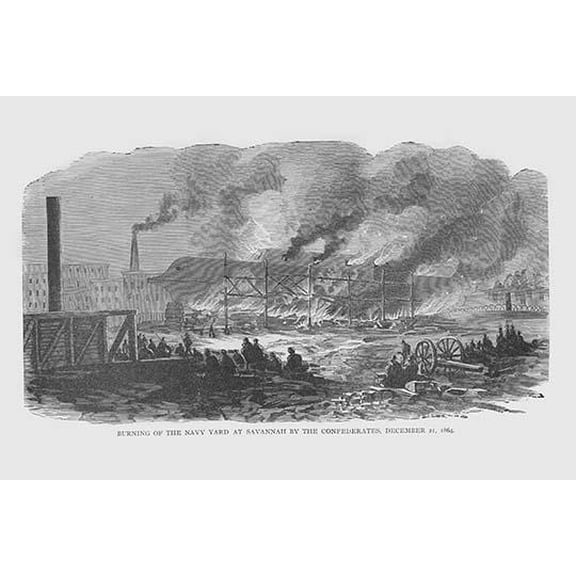 Confederates burn the Navy Yard in Savannah-Fine Art Canvas Print (20" x 30")