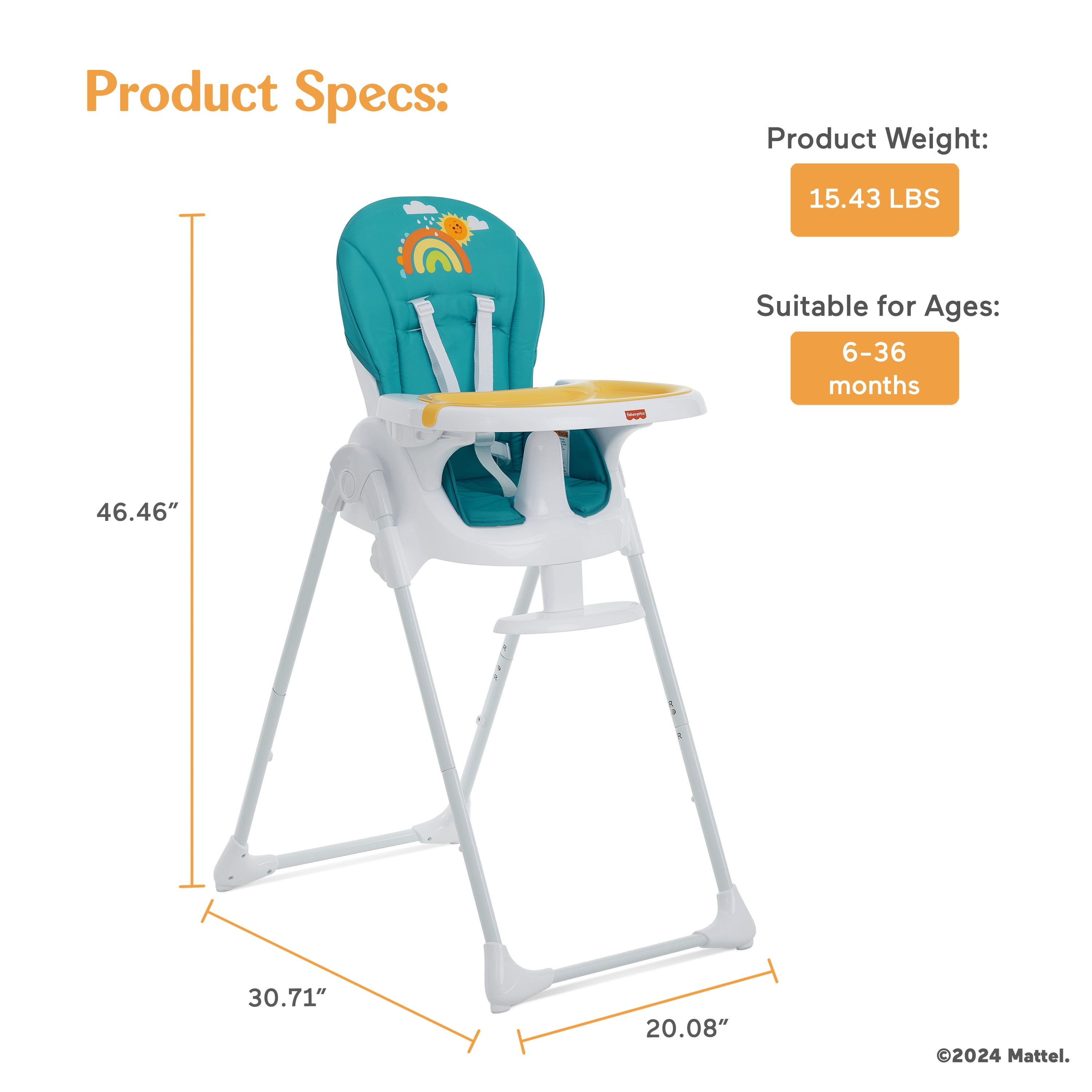 Fisher Price Tiny Bites Highchair by Dream On Me, Hello Sunshine