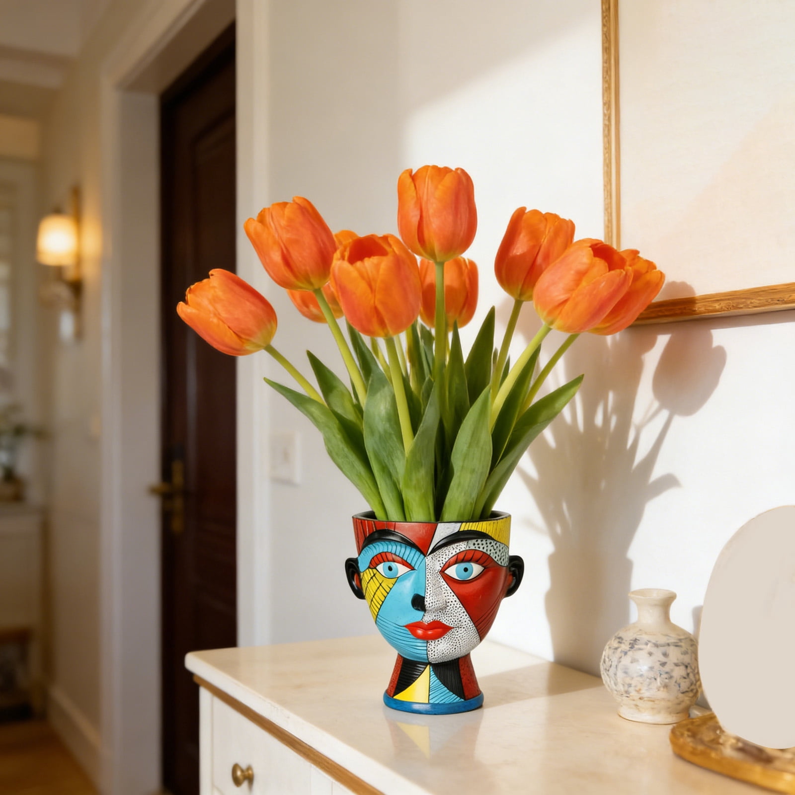 Plant pots Abstract Face Flower Pot Colorful Unique Shaped Resin Vase with Drainage Holes Handmade Decorative Planter for Modern Home Decor and Artistic Indoor Gardening for Indoor Outdoor