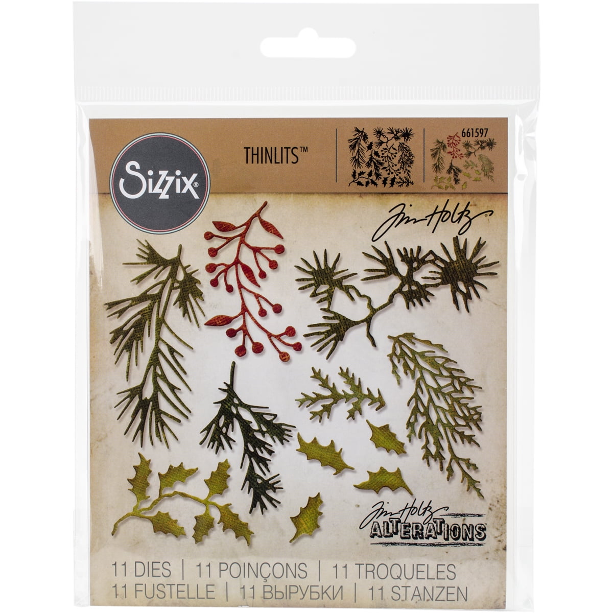 Sizzix Thinlits Dies By Tim Holtz 11/PkgMini Holiday Greens  Walmart.com