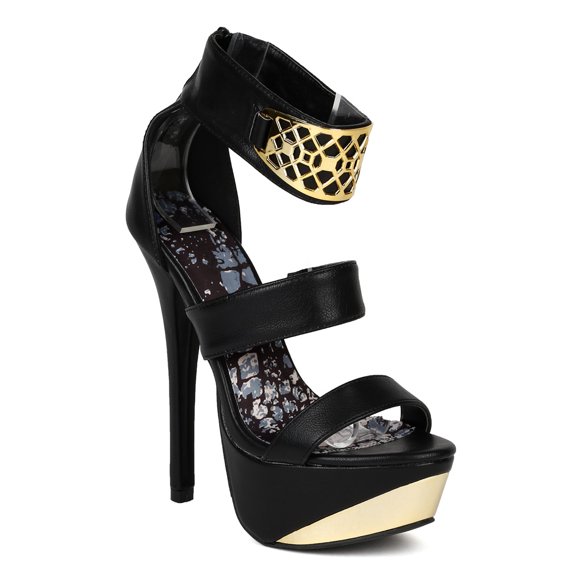 Qupid BB88 Women Leatherette Metallic Embellished Open Toe Platform Stiletto Sandal Heel