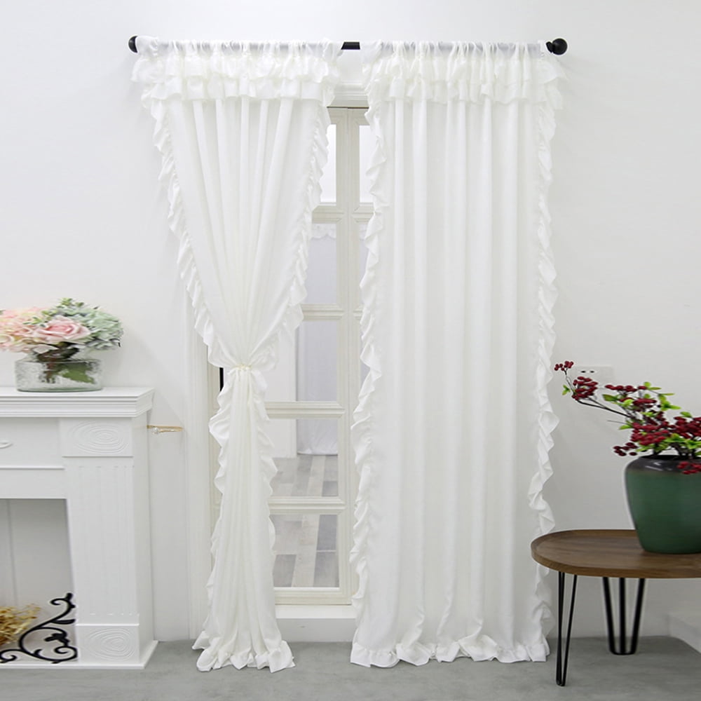 Goory White Ruffles Curtains Solid Kitchen Voile Sheer Window Curtain ...