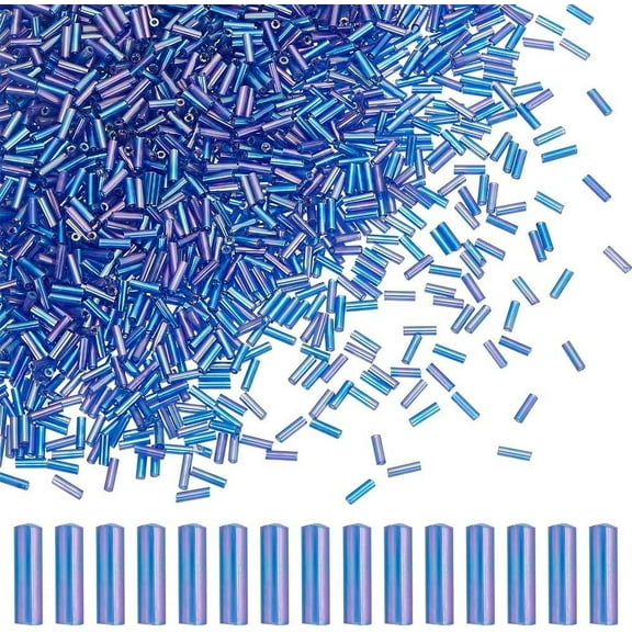 1 Set 2000Pcs Glass Bugle Beads Silver Lined Blue 6x1.8mm Hole: 0.6mm