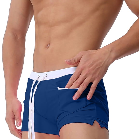 Men's Sexy Swimming Trunks - Elastic Waist, Zipper Pockets, Side Slits - Quick Dry Nylon/Spandex Beach Surf Shorts