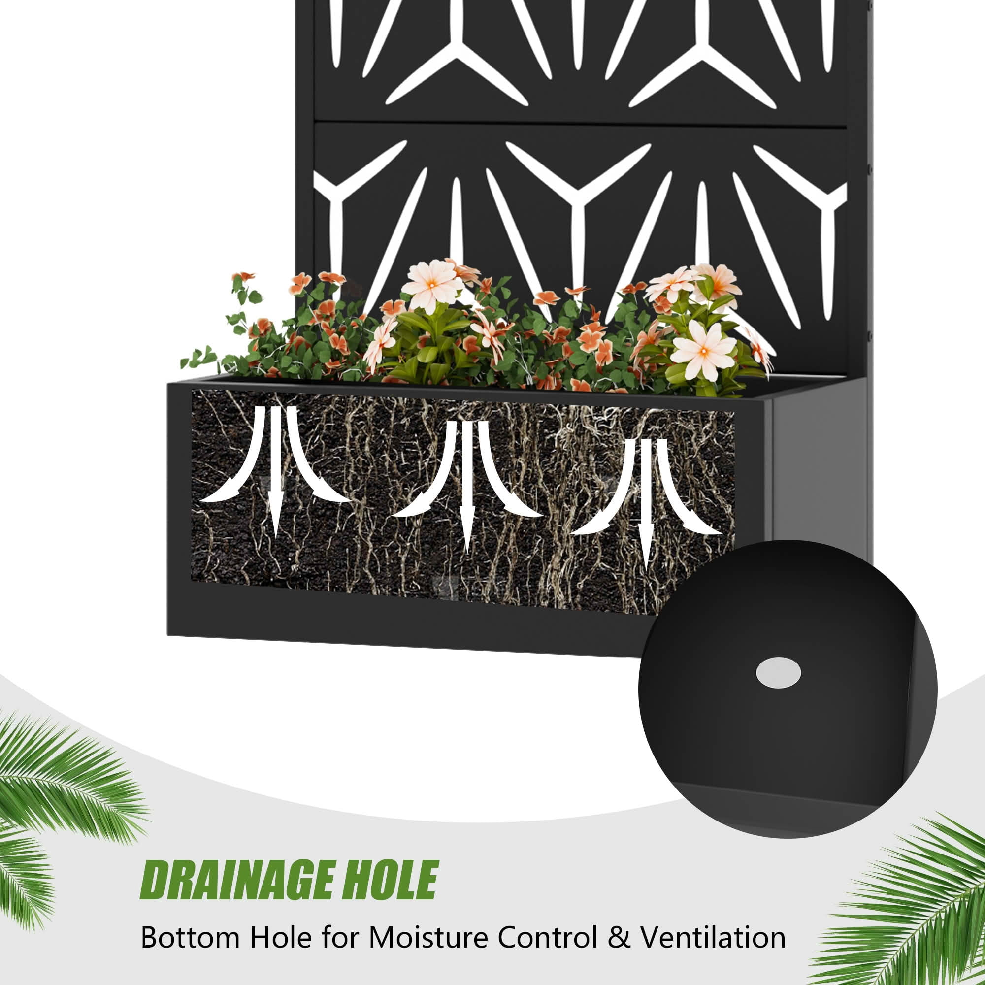MAYEERTY 59X30" Metal Outdoor Black Privacy Screen with Planter Box for Backyard & Garden, 4 Piece Set
