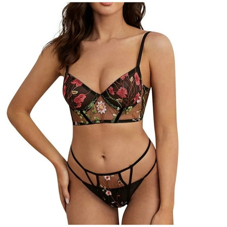 

Lingerie Underwear Bra Lace Embroider Women Set +Thong 2PC