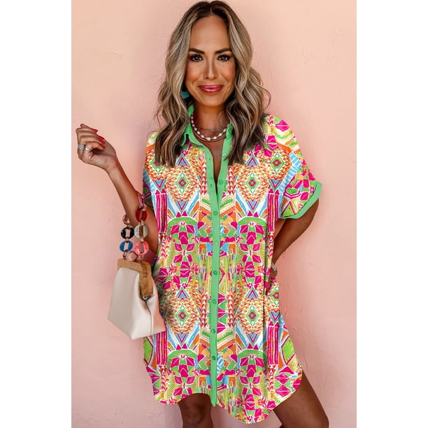 orange aztec print dress Soprano Women's Size M Blue Orange Aztec Print Casual Short Elastic Waist Dress
