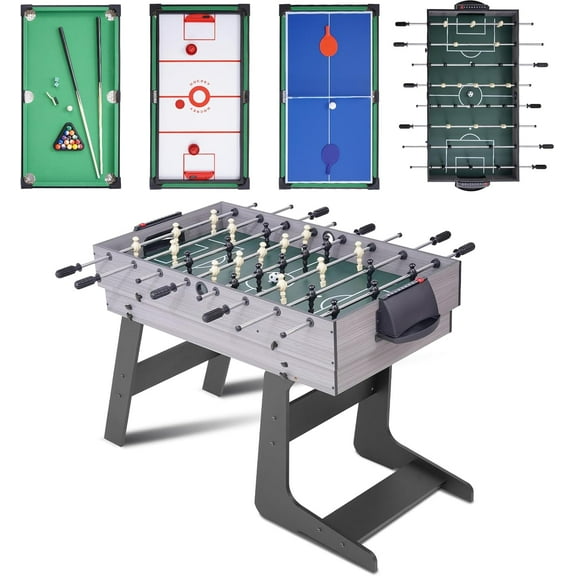 54" 4-in-1 Multi Game Table, Foldable Combo Game Table Set with Ping Pong, Hockey, Pool Billiards and Foosball for Adults, Home, Game Room, Friends & Family