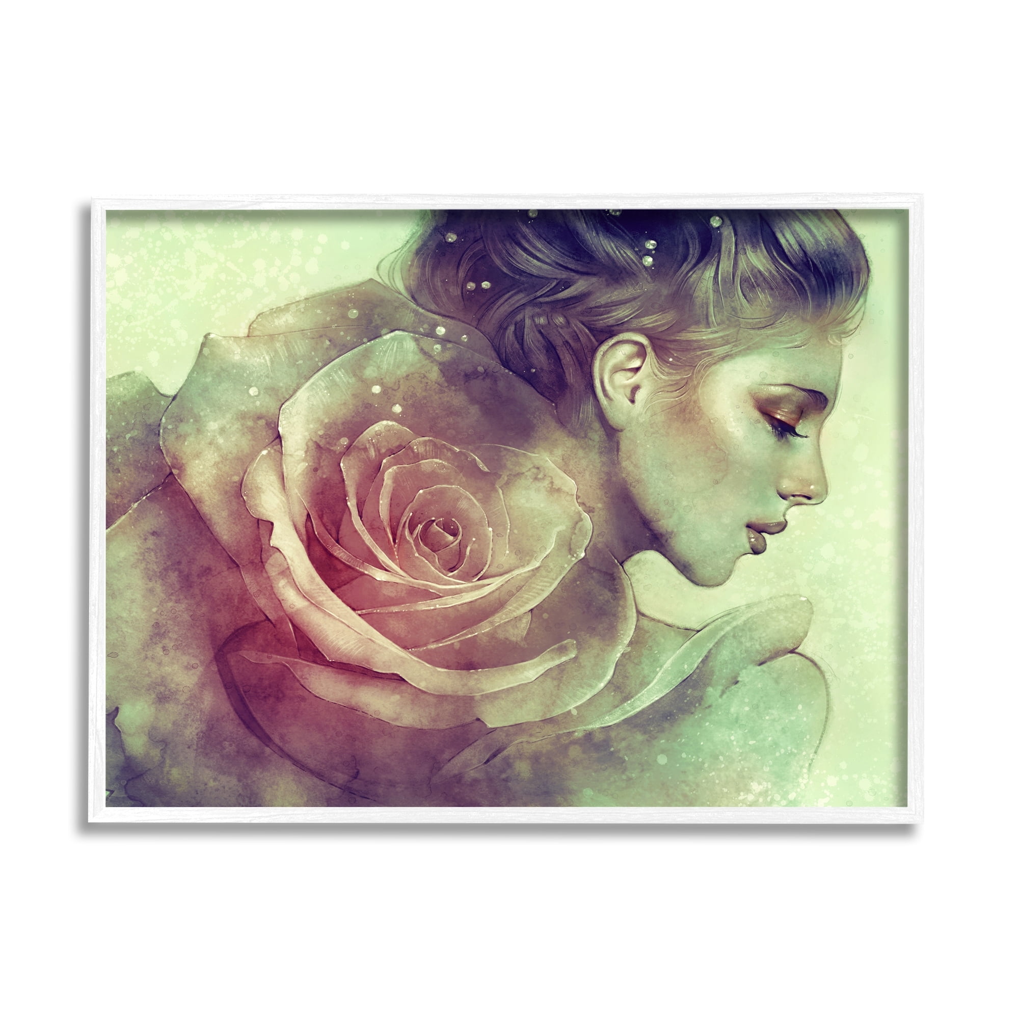 Stupell Industries Detailed Woman Portrait Layered Pink Rose Blossom Framed Wall Art, 20 x 16, Design by Anna Dittman